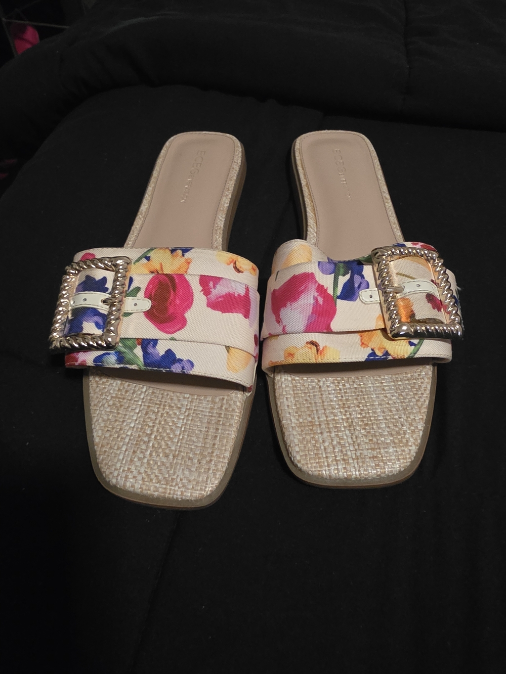 Floral Buckle Slide Sandals - Pink Multicolor